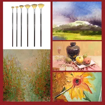 

Colorful Nylon Fan-Shaped Pen Oil Painting Acrylic Pen Gouache Watercolor Pen Painting 6 Suits