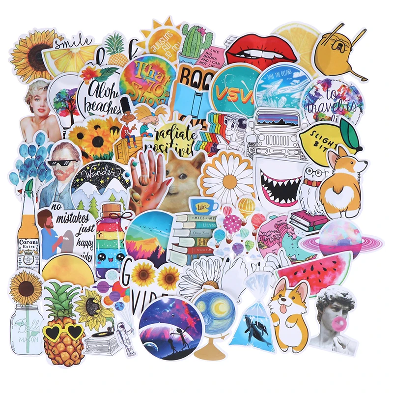 

53 Pcs/lot Rural Summer Light Yellow Girls PVC Stickers Toys Decor for Car Laptop Pad Phone Trunk Guitar Bicycle Motor