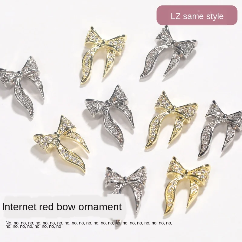 

Nail Art Decoration Alloy Gold Silver Design Light luxury zircon flash rhinestone metal bow Charms Diamond Jewelry Accessorie