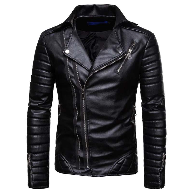 

Motorcycle Leather Jackets Men Winter Faux Leather Zipper Chaqueta Cuero Hombre Men Red Windproof Jackets Business Coats EM171