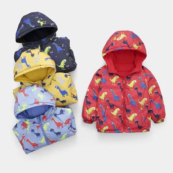 

Hooded warm jacket Down Jackets For Girls cute dinosaur pattern White duck down Boy clothes 3-8T Thicken Outerwear Free shipping