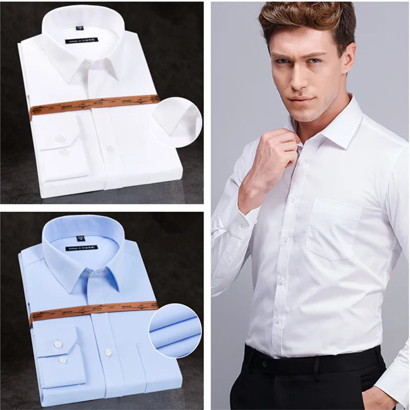 

High-quality Cotton Men's Long-sleeved Shirt No iron Youth Business Professional Tooling Casual Wild White Shirt Loose Version