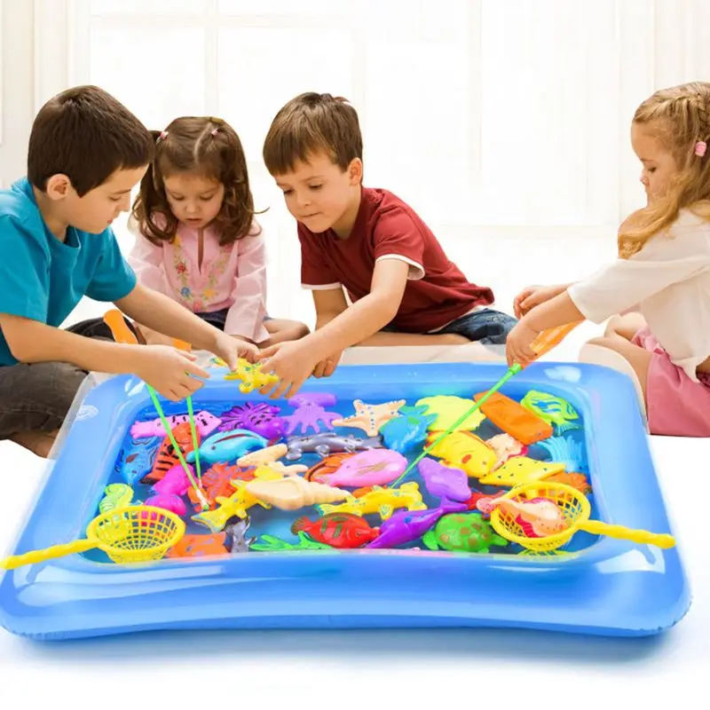 29 Pcs Fishing Toys Plastic Fish Rod Pond Set Kids Playing