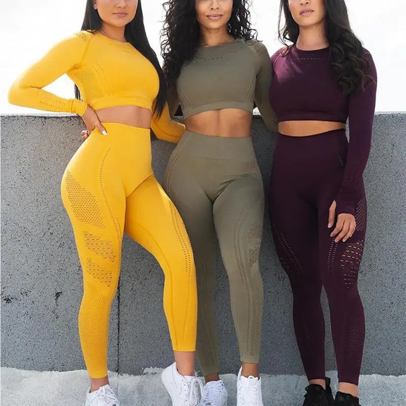 

Yoga Set Seamless Yoga Sets Women Gym Clothes Fitness Sports Suits Long Sleeve Top High Waist 2 Piece Set Leggings Workout Set