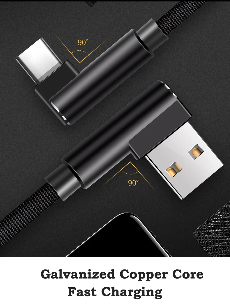 90 градусов type C USB кабель для huawei P30 Pro Быстрая зарядка USB C кабель для samsung S10 Xiaomi Redmi Note 8 Pro USB кабель для передачи данных