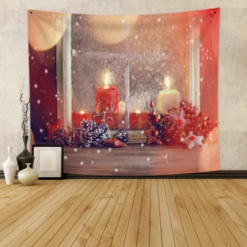 

Cassisy Fashion Tapestry Christmas Window Burning Candle Falling Snow Star Pendant Wall Hangings Home Living Room Dorm Polyester