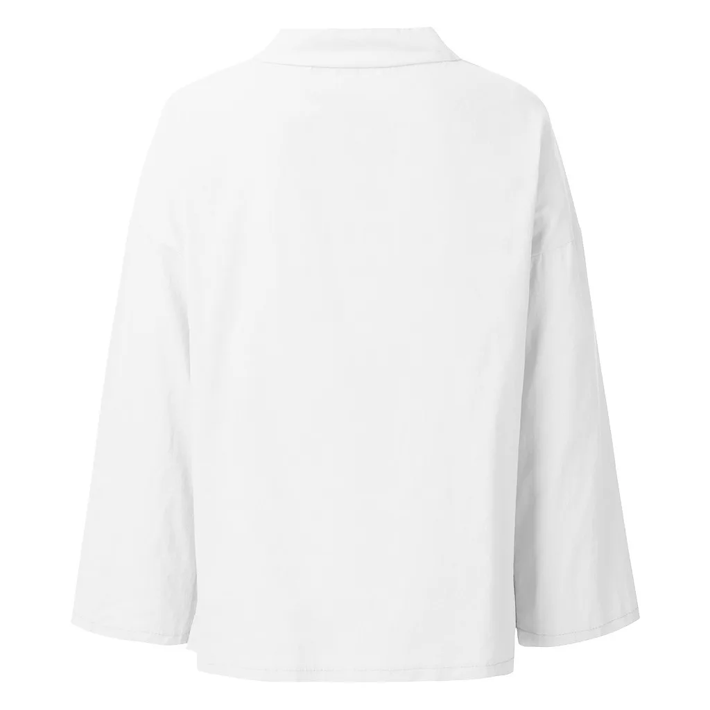 Женская одежда poleras, Футболка женская, повседневная, с круглым вырезом, на пуговицах, с длинным рукавом, тонкая, льняная, топы, футболка camiseta mujer ropa mujer