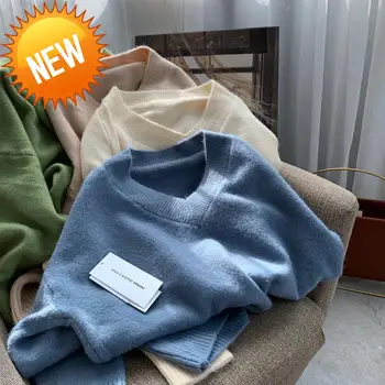 

Knitted V-neck Sweater Women Loose Oversize Winter Pullover Female Sweater Plus Size Long Sleeve Women Tops Pull Femme