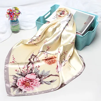 

Scarf Female Silk Chinese Style Small Square Plum Printing Shawl Scarf Custom