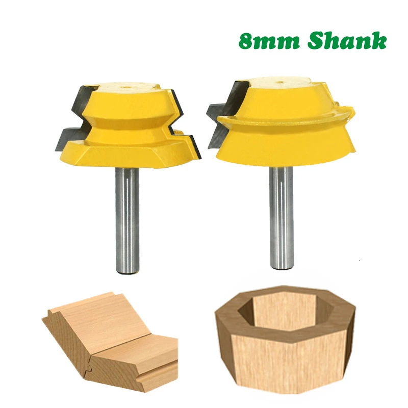

2pcs 8mm Shank Lock Miter Tenon Router Bits 22.5 Degree Glue Joinery Milling Cutter Set For Wood Woodwork