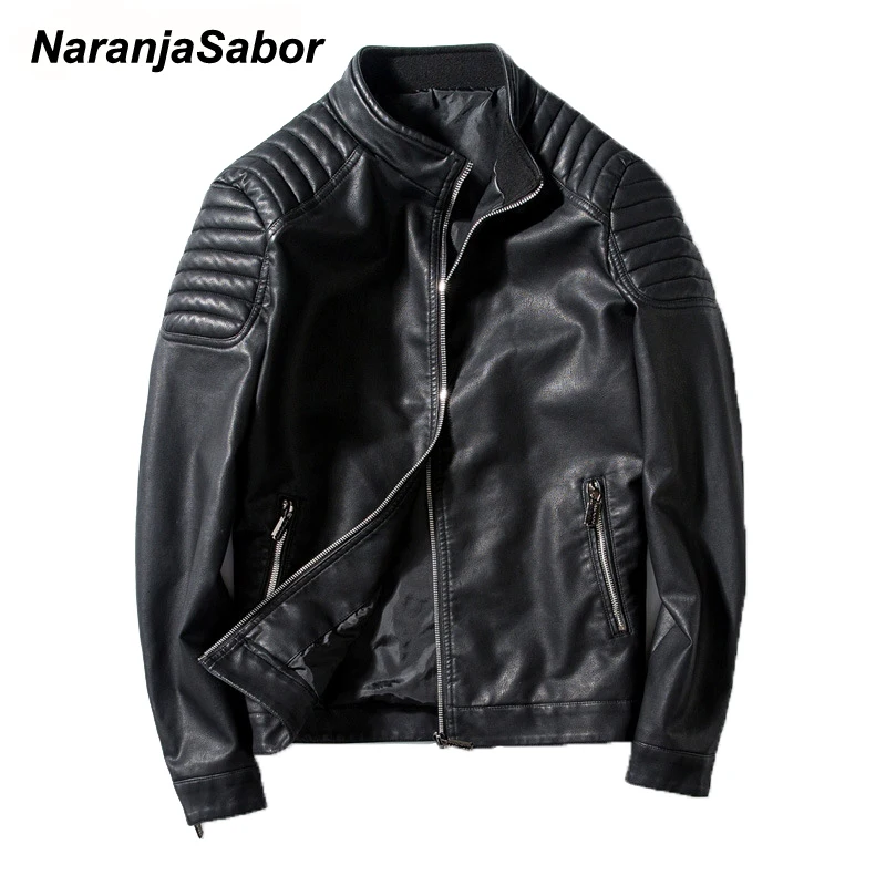 

NaranjaSabor Men's Leather Jacket New Autumn Winter PU Motorcycle Jackets Casual Slim Fit Coats Male Brand Clothing M~4XL N593