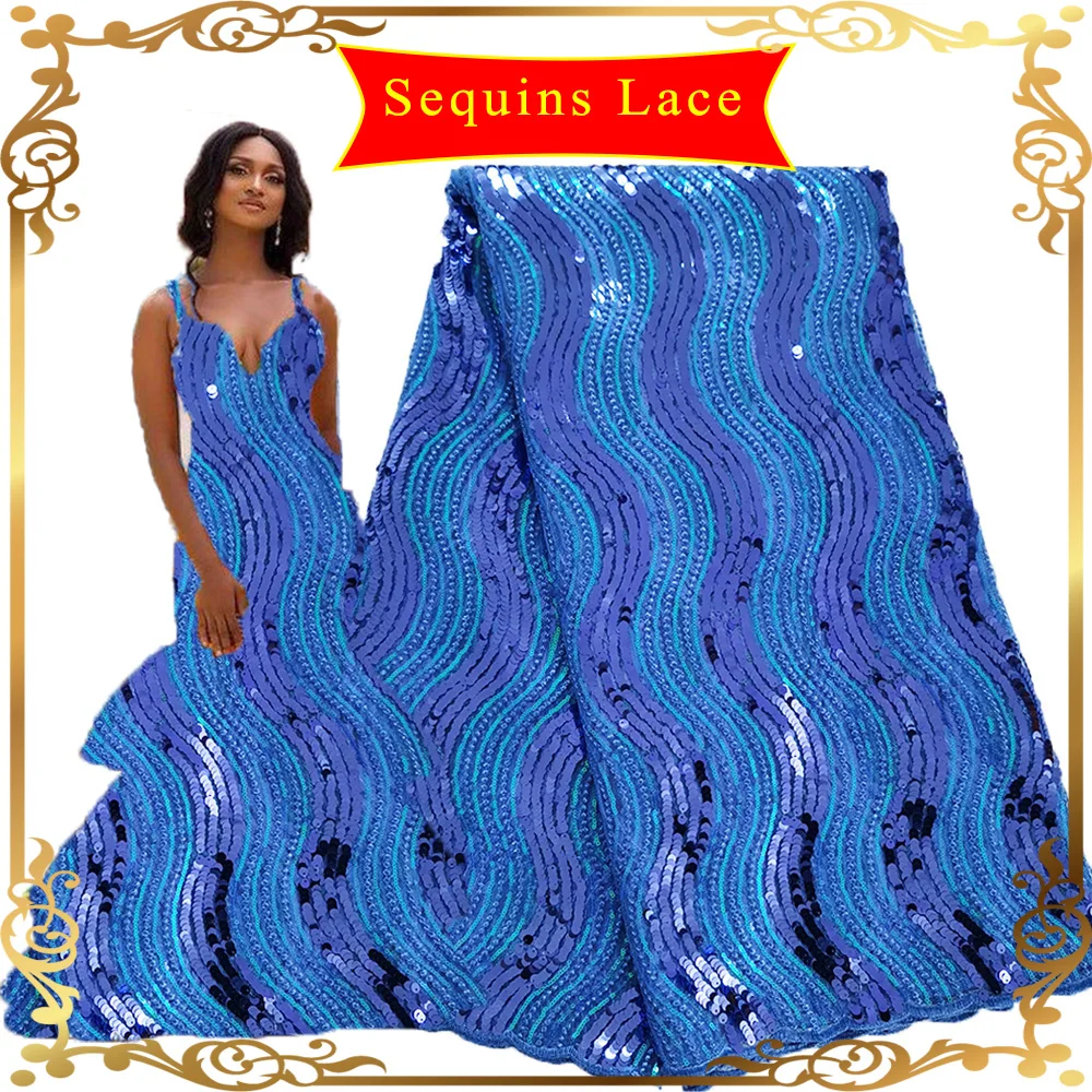 African Fabrics Stripe Sequins Lace 5 Yards Nigerian Blue High quality Embroidery Swiss voile lace in switzerland 2020 | Дом и сад