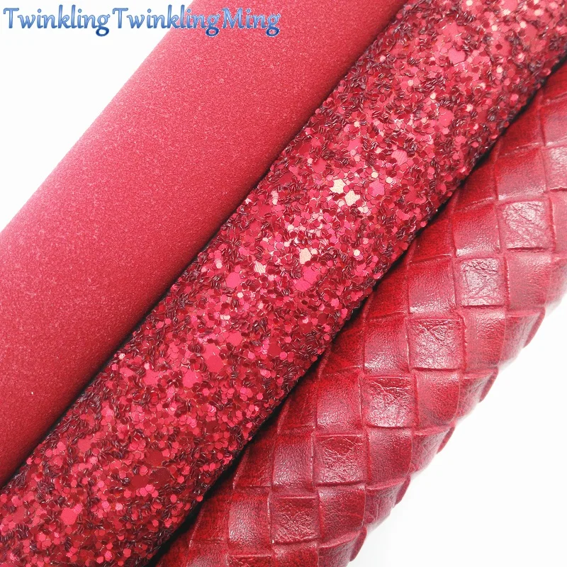 Red Glitter Fabirc, Weaving Faux Leather Fabric, Suede Synthetic