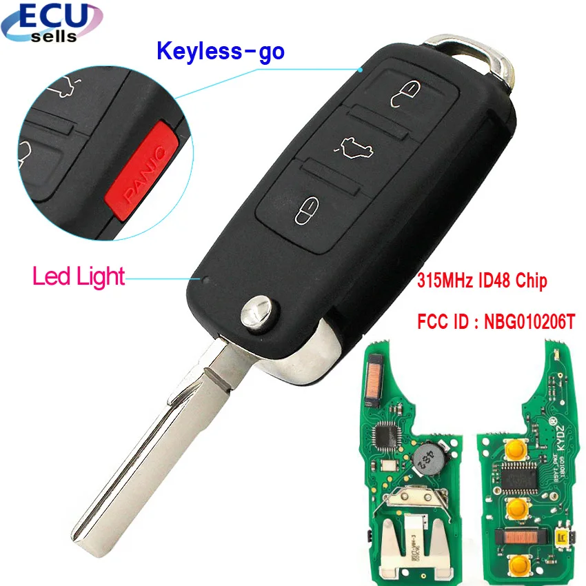 3+1 button Keyless go Remote Key 315MHz ID48 Chip Fob for Volkswagen 2011 2017 (Models with Prox) FCC ID : NBG010206T|Car Key| - AliExpress