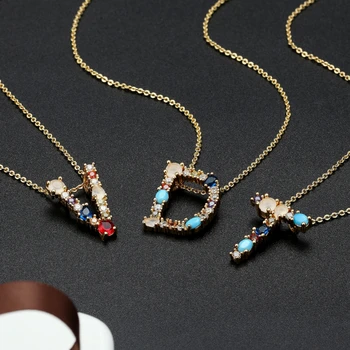 

New Arrival Hot Sale Personal Name Letter Necklace Rainbow CZ Initials Alphabet Women Girls Gorgeous Family Jewelry Gift