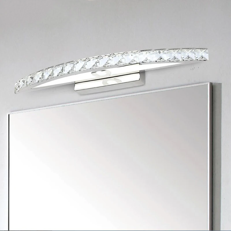 

Nordic Minimalist Crystal Mirror Front Light LED Toilet Bathroom Light Stainless Steel Curved Dressing Room Moisture-Proof Light