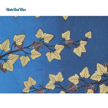 

2020 Africa Ankara Polyester Yellow Leaves Wax Prints Fabric BintaReal Wax High Quality 6 yard Blue African Fabric FP6313
