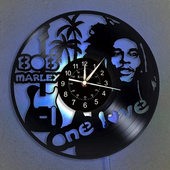

Bob Marley Vinyl Record Wall Clock LED Quartz Clock | Vintage Home Decor Clock Unique Cartoon Gift 7 Color Luminous Wall Clock.