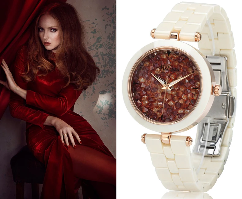 Австрия Кристалл браслет моды часы роскошные женские часы Miyota Кварцевые MELISSA керамические наручные часы Relogio Feminino