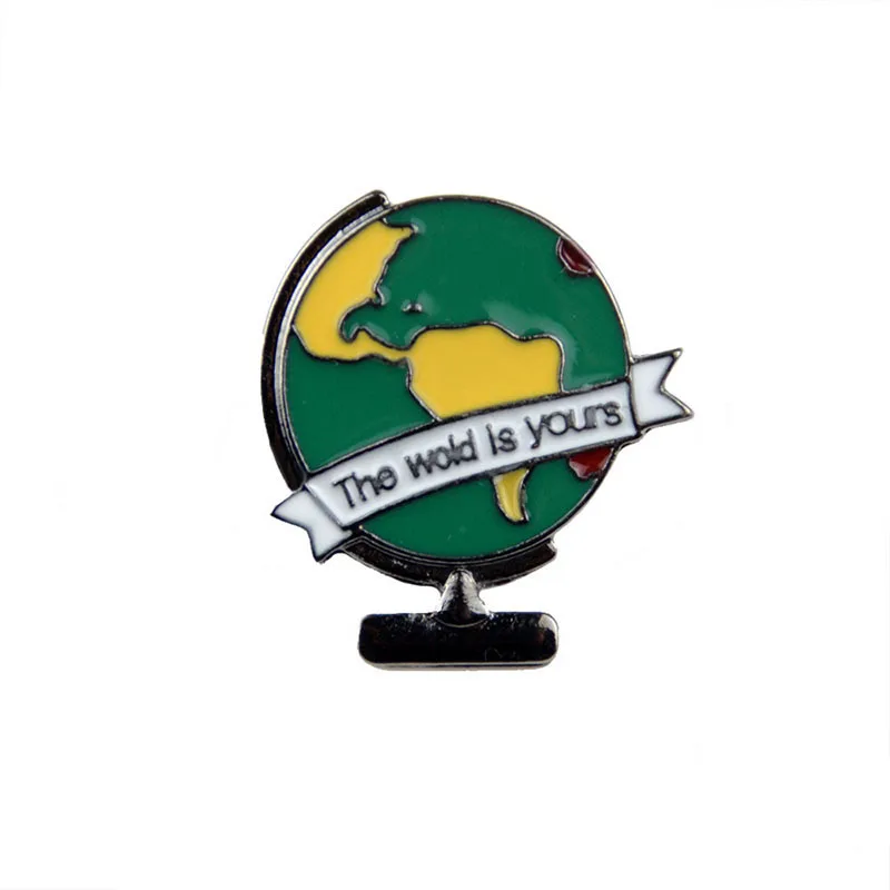 

World Earth Map Brooches and Enamel Pins Wanderlust The World Is Yours Map Badge Denim Backpacks Pins