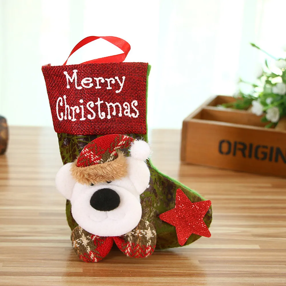 Рождественские чулки, подарки, тканевые носки Санта-Клауса, Рождественский милый мешок для подарков для детей, каминная елка, Рождественское украшение, Navida 927