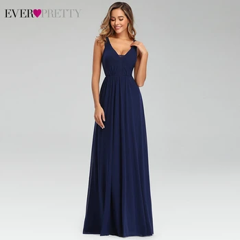 

Navy Blue Lace Prom Dresses Ever Pretty Double V-Neck A-Line Sleeveless Draped Elegant Formal Dresses For Party Vestidos 2020