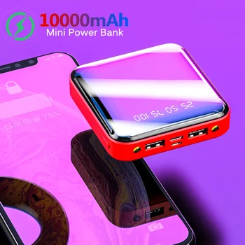 

10000mAh Mini Power Bank For Xiaomi Phone 10000 mah Portable Charger LED Mirror Back Power Bank External Battery Pack Powerbank