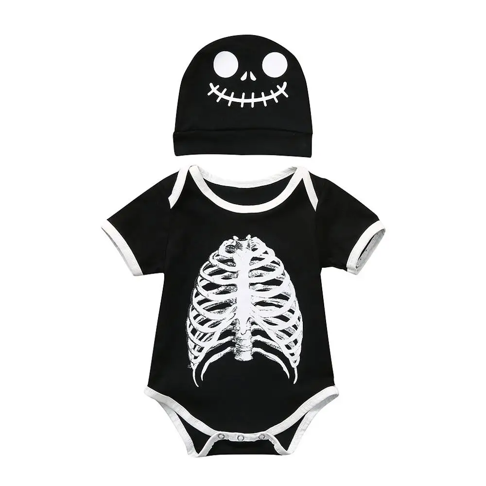 

Halloween Baby Infant Baby Boys Girls Halloween Cartoon Skull Print Romper +Hat Outfits
