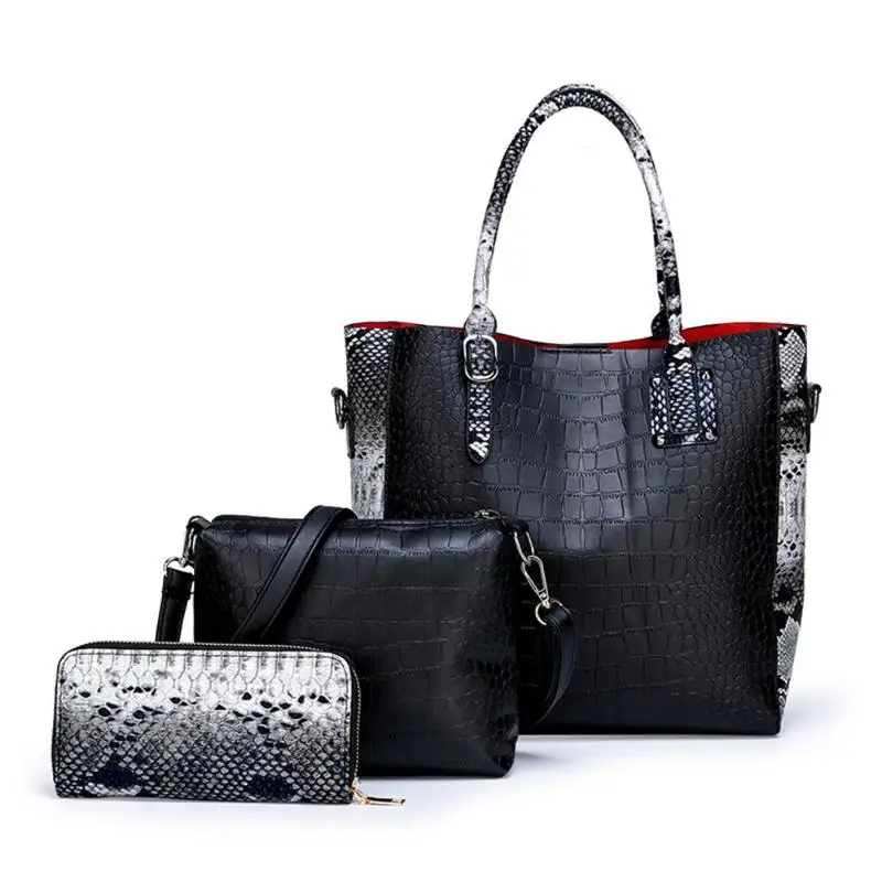

3pcs/Set Fashion Serpentine Snake Pattern Women PU Leather Shoulder Messenger Handbags Clutch Totes