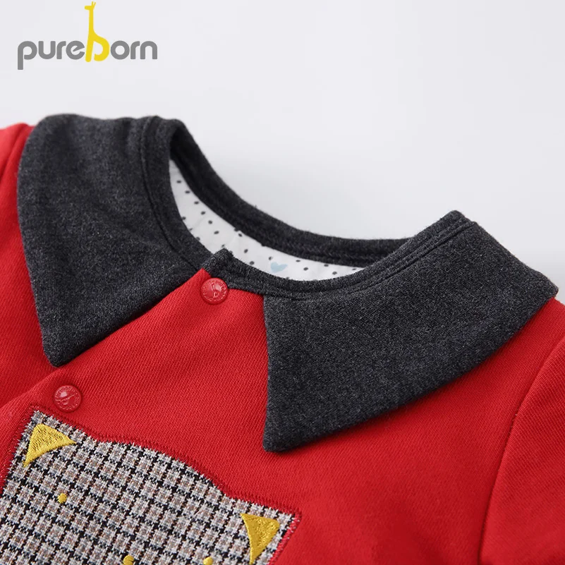 Pureborn/комбинезон для новорожденных Хлопковый стеганый зимний теплый комбинезон с