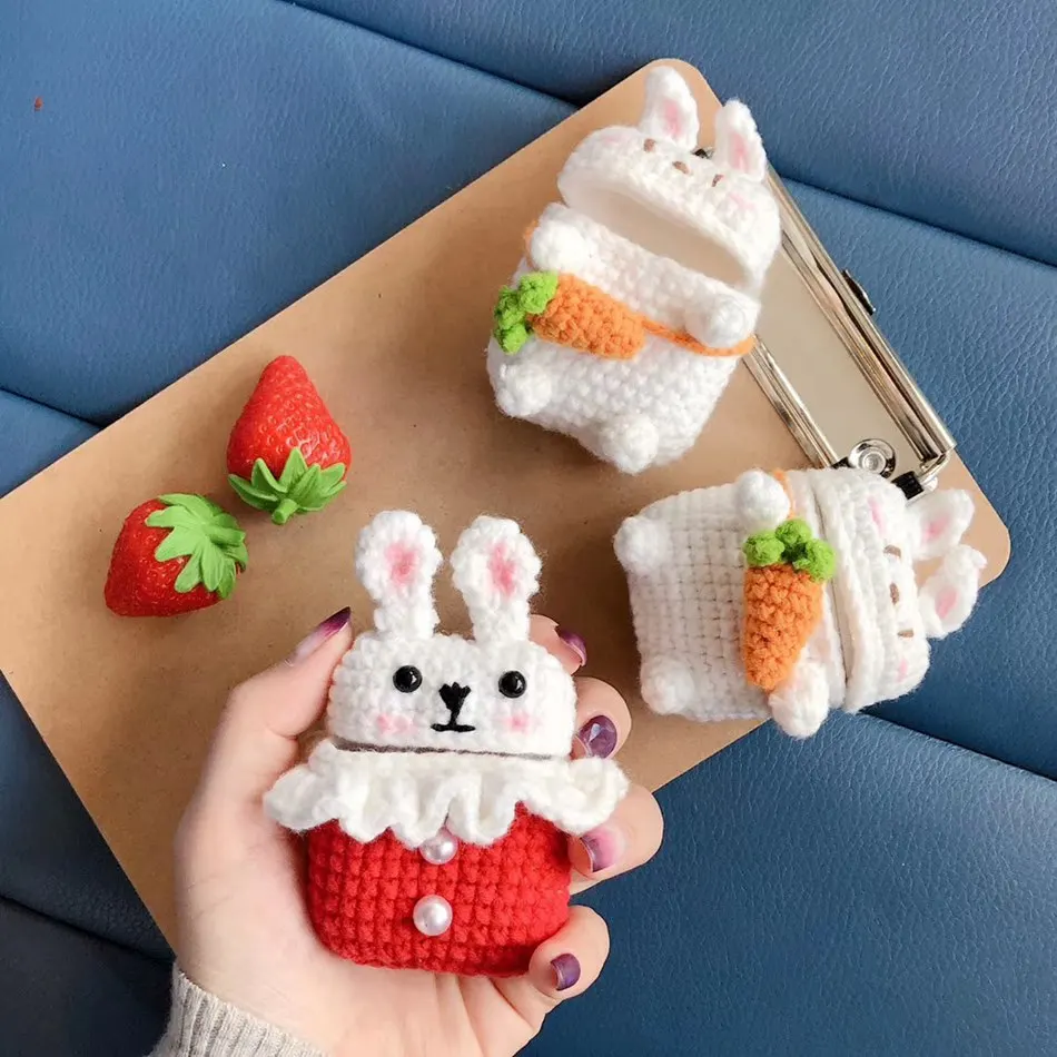 3D Cute Earphone Case for Airpods Case Cartoon Knitted plush Cover for Apple Airpods 2 Case Bear Teddy Dog Rabbit Earpods Case