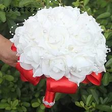 Свадебные букеты с лентой красивые цветы ручной работы искусственные розы цветы жемчуг Невесты жемчуг кружева SPH107