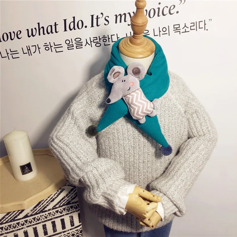 Korean version of the new winter quilted cross children's scarf men and women baby warm three-dimensional cartoon mouse collar - Цвет: Озерный синий