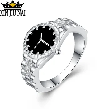 

Watch shape Rings for Women Cubic Zirconia Black Ring Female Silver Color Fashion Jewelry Decorating Dropshipping 925 stamp