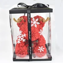 Рождественский день 40 см розовый медведь мыло Пена плюшевый медведь со снегом Подарочная коробка рога Рождественская шляпа