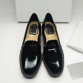 

Black Patent Leather Mary Janes Shoes Women Crystal Decor Square Pumps Female Casual Shoes Slip-on 2020 Luxury Brand Shoes Women