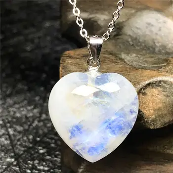 

Top Natural Heart Moonstone Pendant Necklace Jewelry For Woman Man Blue Light Crystal 16x7mm Beads Stone 925 Silver Chains AAAAA