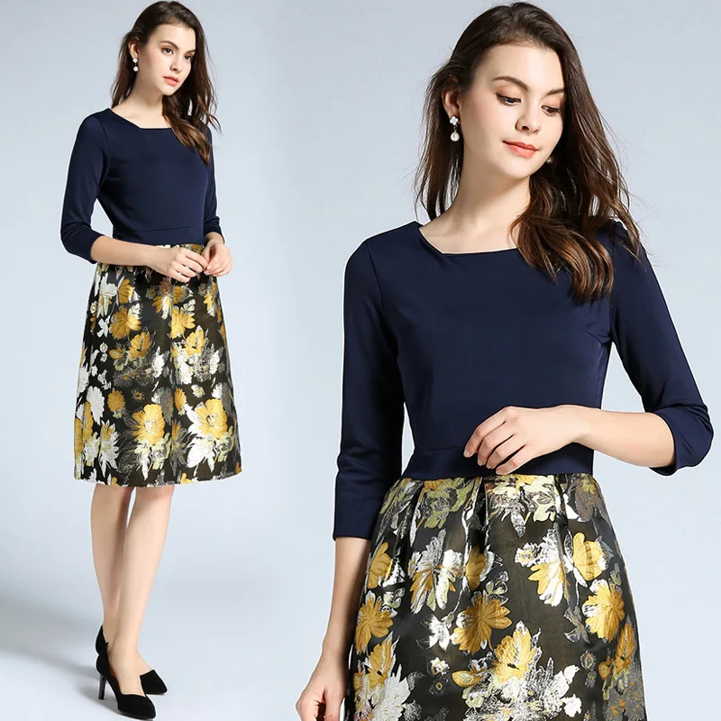 

Photo Shoot Ozhouzhan Fashion WOMEN'S Dress 2018 Autumn And Winter New Products Jacquard Splicing Dress