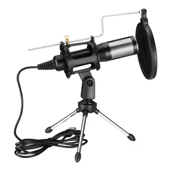 

New Condenser Microphone 3.5mm Plug Home Stereo Mic Desktop Tripod For Pc Youtube Video Skype Chatting Gaming Podcast Recording