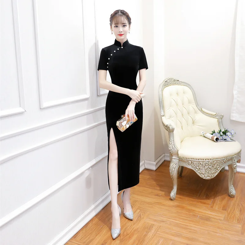 Открытый дождь осень и зима стиль девушки изящный бархат Cheongsam импорт бархат ручной работы стук чонсам