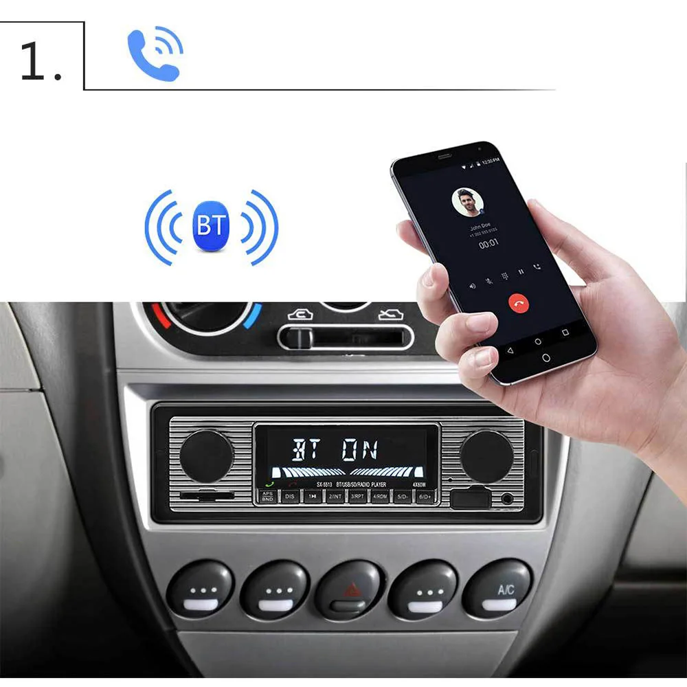 Car MP3 Player Stereo FM Retro Radio 12V Bluetooth Stereo MP3 USB AUX Power Cable Vehicles Radios Accessories
