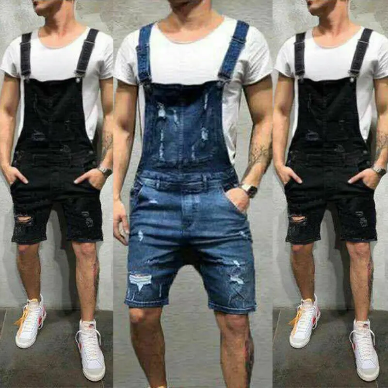 Mens Casual Denim Jeans Overalls Jumpsuit Dungarees Cargo Work Shorts Playsuit men jeans denim pants denim shorts summer jeans shorts