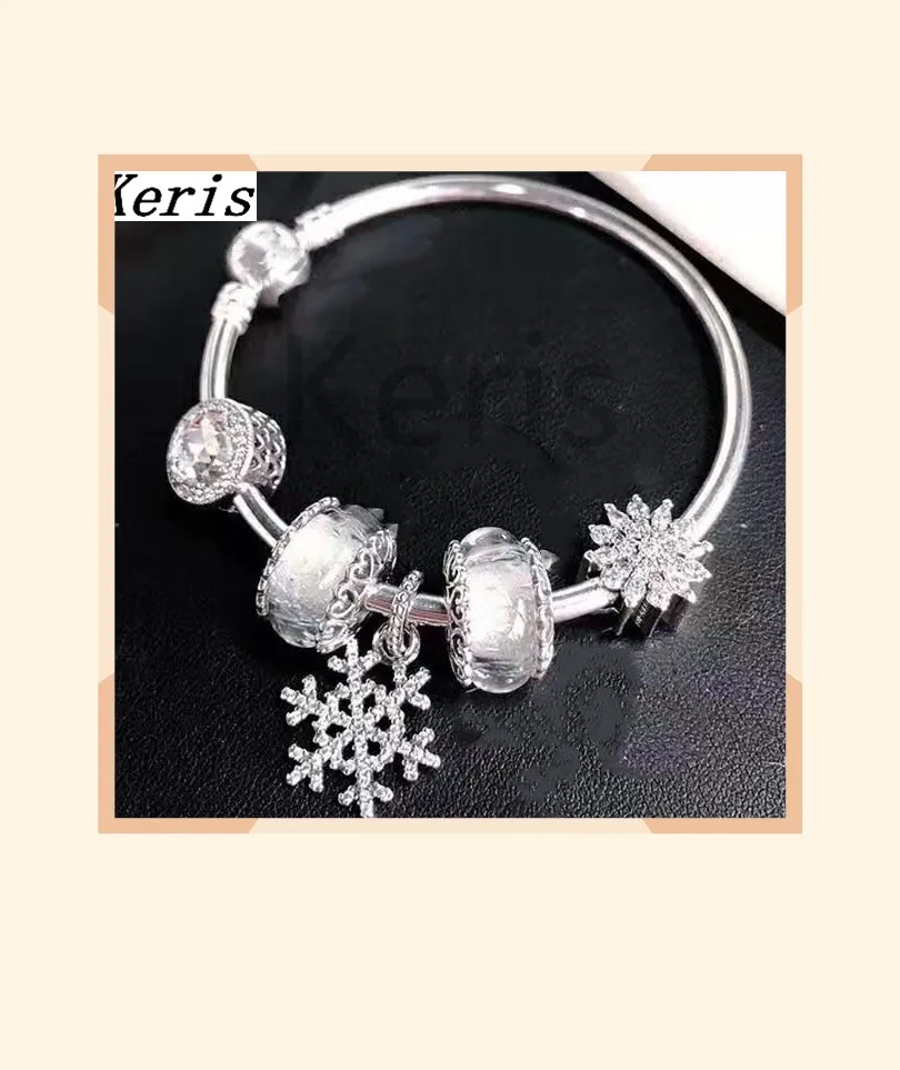 

High Quality Replica 1:1 100%925 Sterling Silver Silver 2019 New Winter White Glazed Snowflake String Bracelet Free Delivery