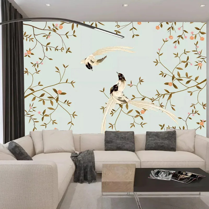 

New Chinese Style Simple Hand-Painted Flowers And Birds TV Backdrop Decorative Painting Material High-definition Fine Brushwork