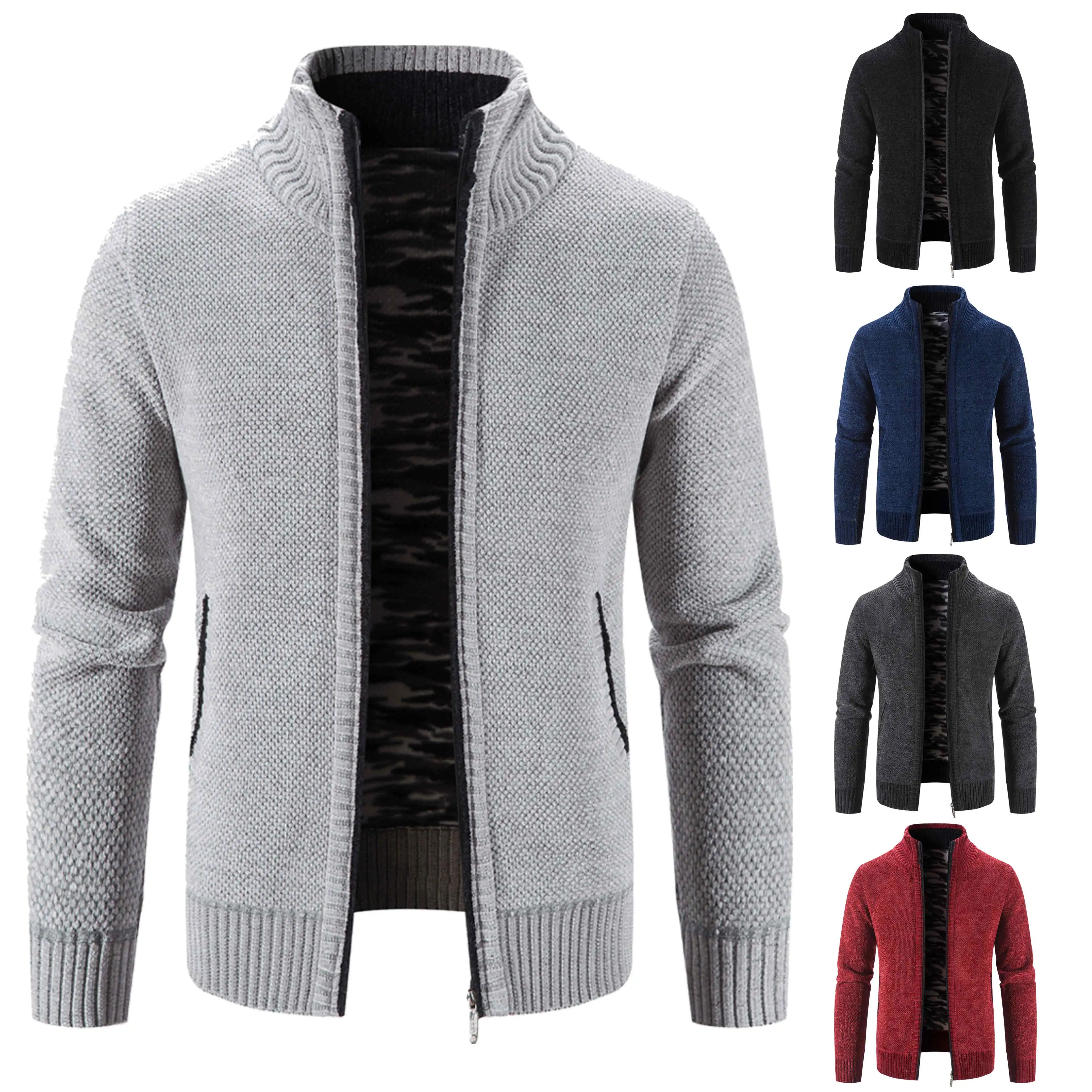 Sweater Cardigan Men Autumn/Winter Fleece Thick Warm  Loose Zip Up Coat Hombre Brown Navy Blue Jumper Male Y2K Jackets Blazers