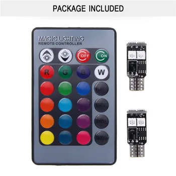 

360 Degree RGB Low Consumption Durable LED 2Pcs T10 6-SMD 5050 120LM Car Remote Control Wedge Side Light Reading Lamp#258835