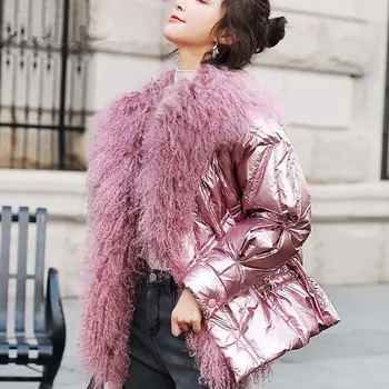 

Winter Jacket Women Parka Warm White Duck Down Cotton Coats Ladies Winter Jackets Natural Lamb Fur Loose Winter Coat Women Q2146