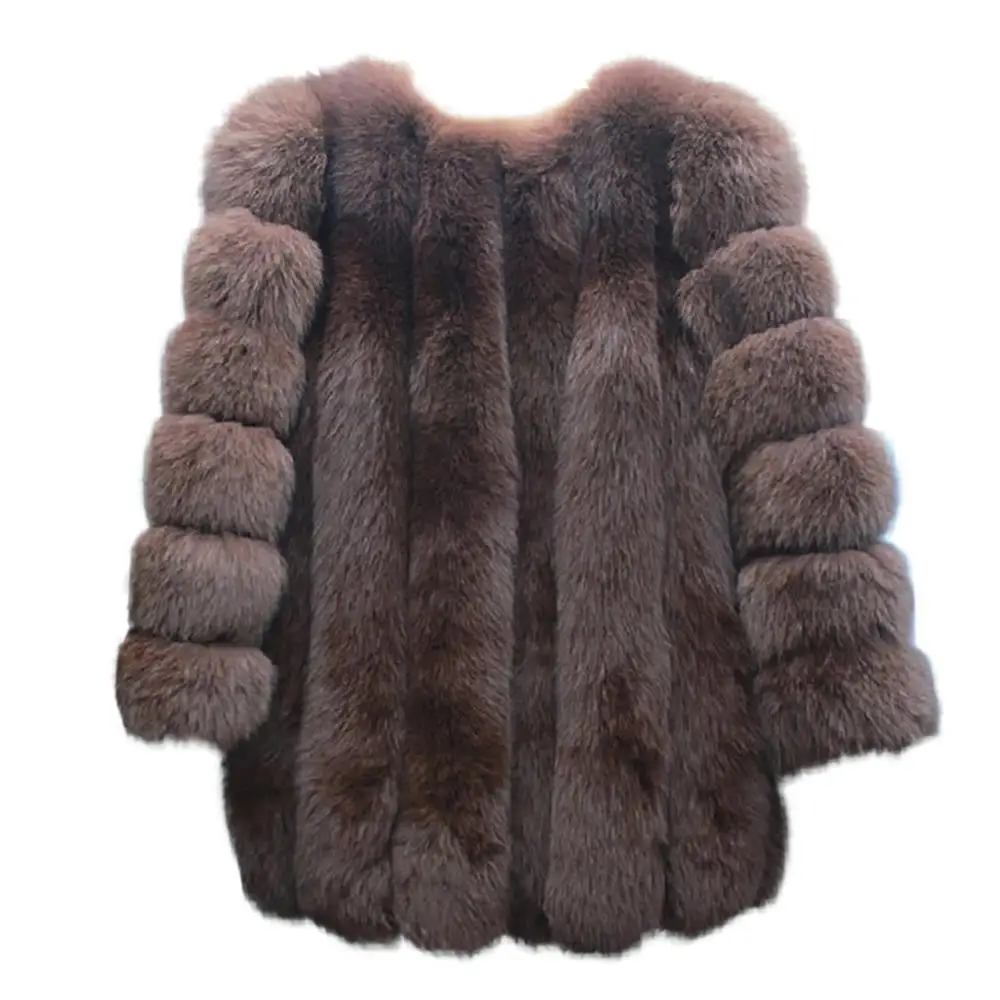 Пальто из искусственного меха размера плюс 5XL женское осенне-зимнее пушистое плюшевое пальто однотонный Кардиган с длинным рукавом теплая мягкая верхняя одежда - Цвет: Коричневый