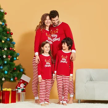 

PatPat Mosaic Family Matching Antler Print Striped Pajamas Sets (Flame Resistant) Party Family