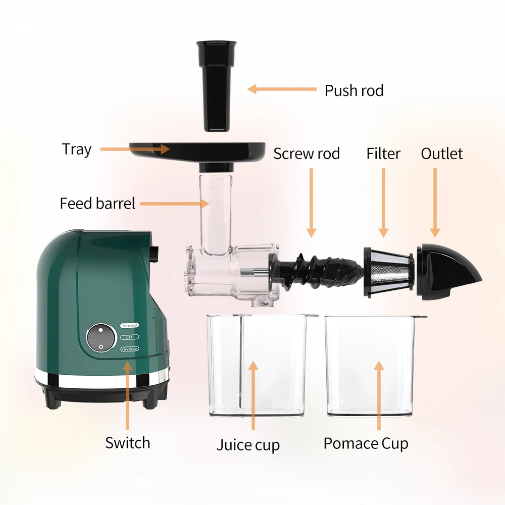Health Fruit and Vegetables Electric Juice Extractor Citrus Squeezer Fresh Juice Easy Clean 50 RPM Screw Cold Press Slow Juicer 5